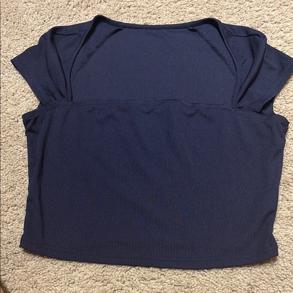 SHEIN Blue Crop Blouse with Cut Out Design